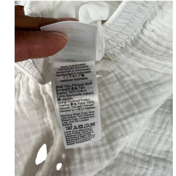 J.Crew Re-Imagined White Cotton Maxi Skirt M Side Slit Elastic Waist Lined Beach - Picture 10 of 11